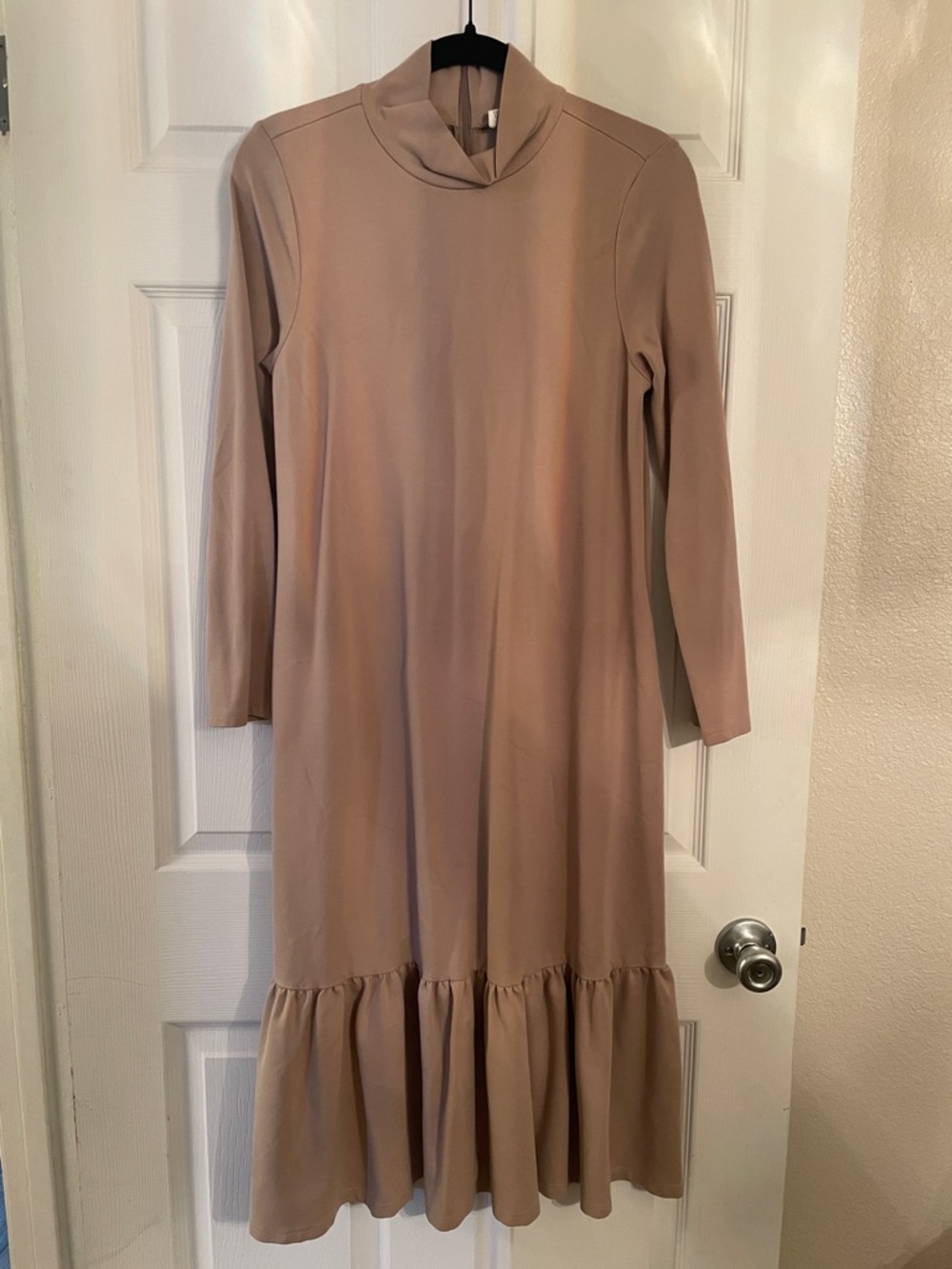 Dainty Jewells Taupe Long-Sleeve Ruffle-Hem Dress